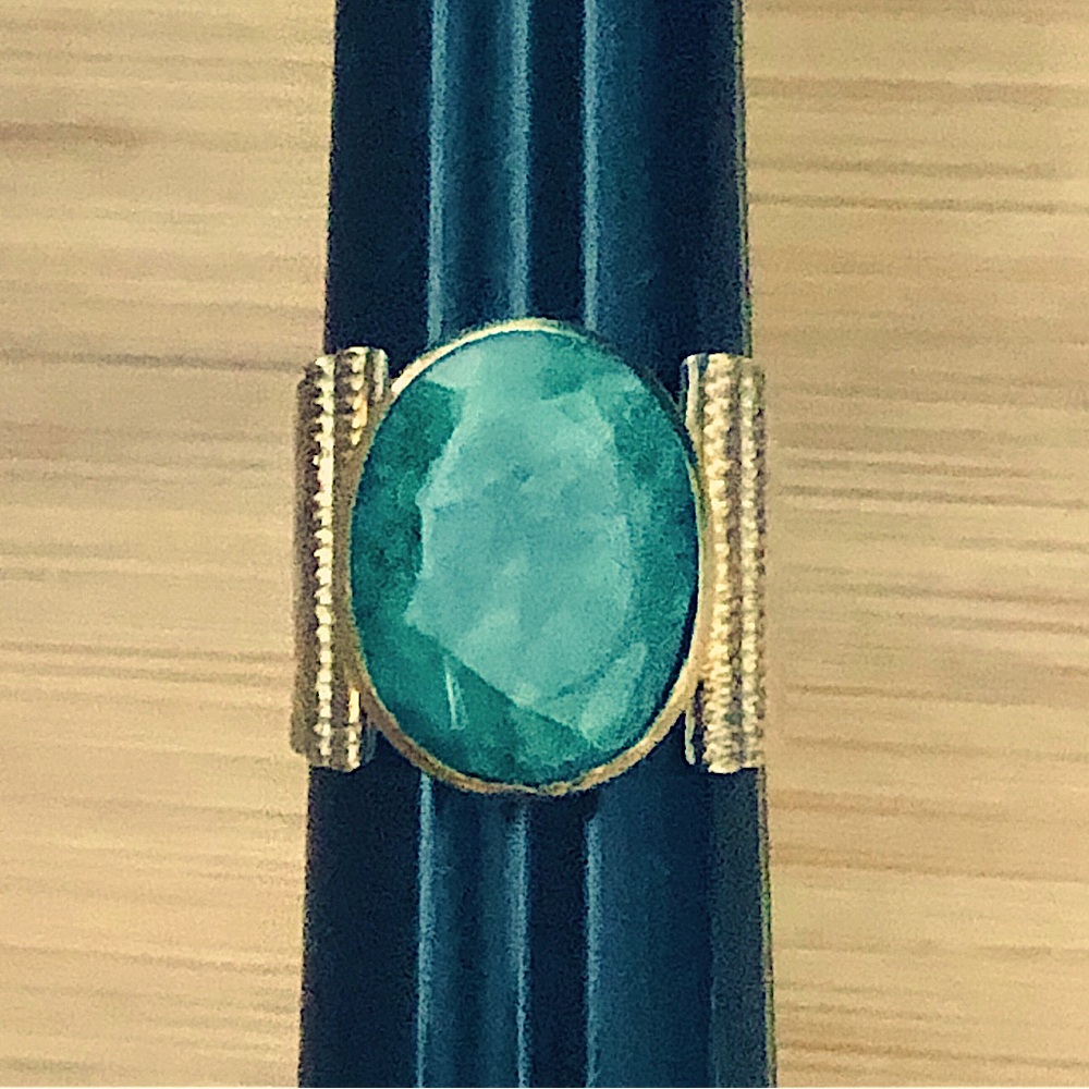 $65 Emerald Yellow Gold & Sterling Silver Estate Ring Size 7 Marked YS925INDIA - Picture 8 of 9